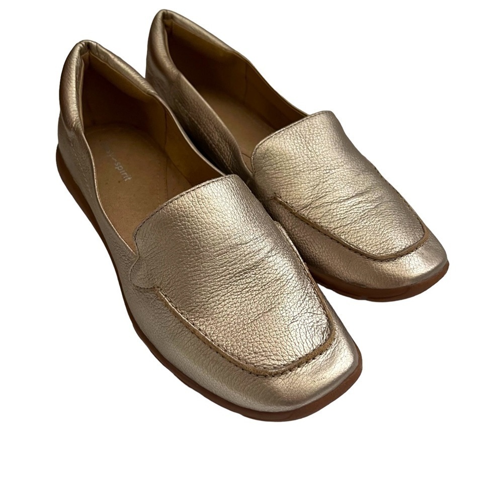 Easy Spirit Size 10WW Slip On Loafers Abide 8 Gold Metallic Leather Casual Flats